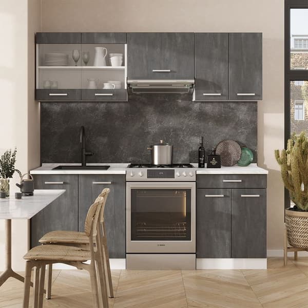 R-Line kökslinje, 200 cm PT Antracit, betong svart/vit, Vicco