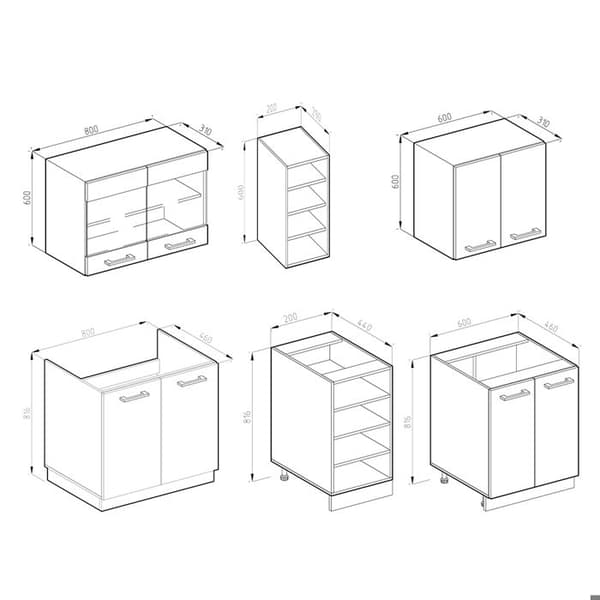 R-Line kök, 160 cm, PT Ek, Blank vit/Gyllene ek, Vicco