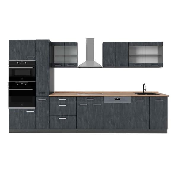 R-Line komplett kök, 350 cm, PT Ek, Betong Svart/Antracit, Vicco