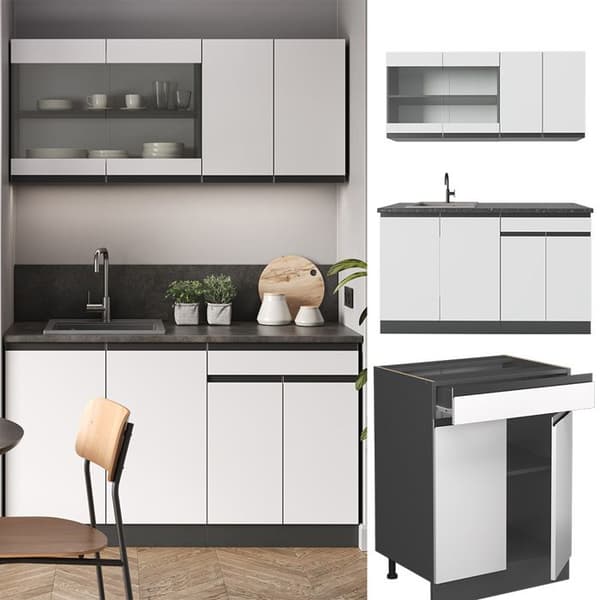 R-Line kök, 140 cm, PT antracit, vit/antracit, Vicco