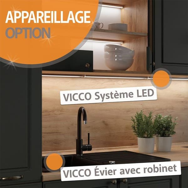 Vicco kök R-Line, Guld ek/antracit, 140 cm, PT Marble