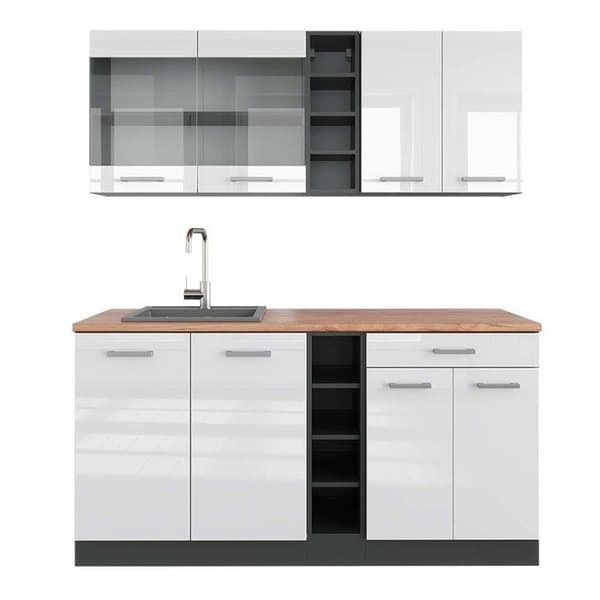 R-Line kök, 160 cm, PT Ek, Blank vit/Antracit, Vicco
