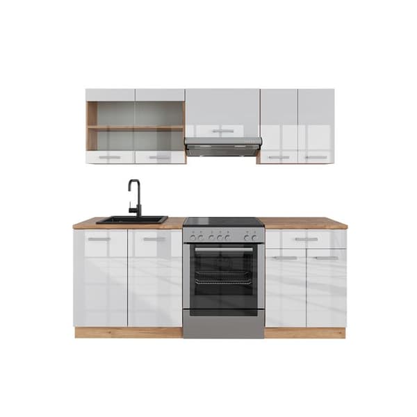 R-Line kök, 200 cm, PT Ek, Blank vit/Gyllene ek, Vicco