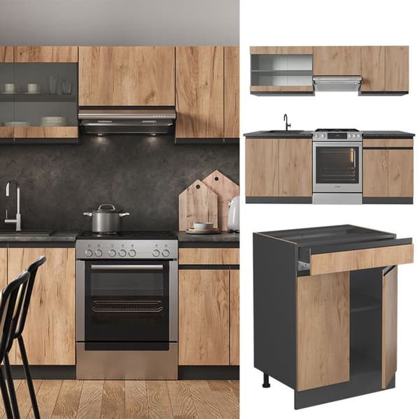 Vicco kök R-Line, Gyllene ek/antracit, 200 cm, PT Marble