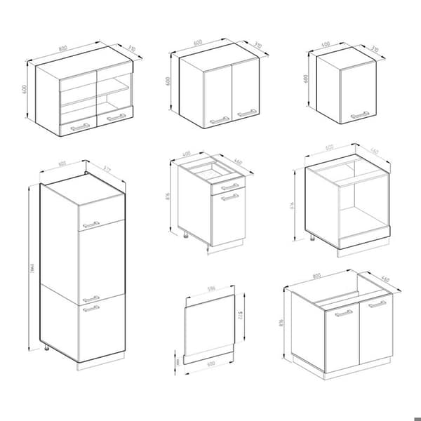 R-Line kök, 300 cm, PT Ek, Bordeaux blank/Gyllene ek, Vicco