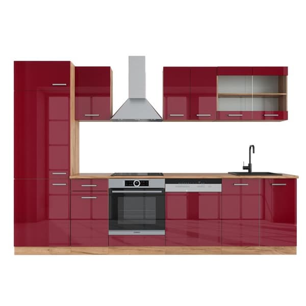 R-Line kök, 300 cm, PT Ek, Bordeaux blank/Gyllene ek, Vicco