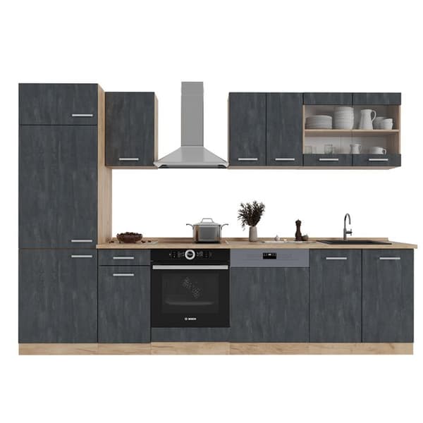 Vicco kök R-Line, Svart betong/guld ek, 300 cm PT Ek
