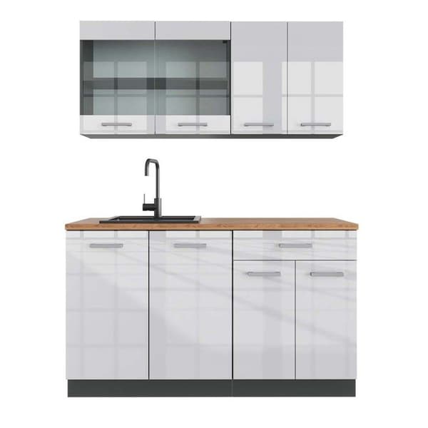R-Line kök, 140 cm, PT Ek, Blank vit/Antracit, Vicco