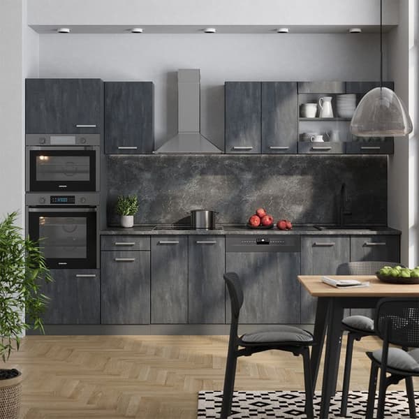 Vicco kök R-Line, Betong Svart/Antracit, 300 cm PT Marmor