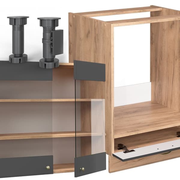 Fame-Line hörnkök, 227 x 287 cm, PT Marble, Country Antracit/Golden Oak, Vicco