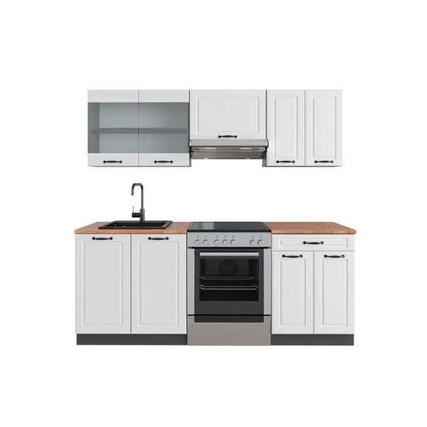 R-Line kök, 200 cm, PT Ek, Stuga vit/antracit, Vicco