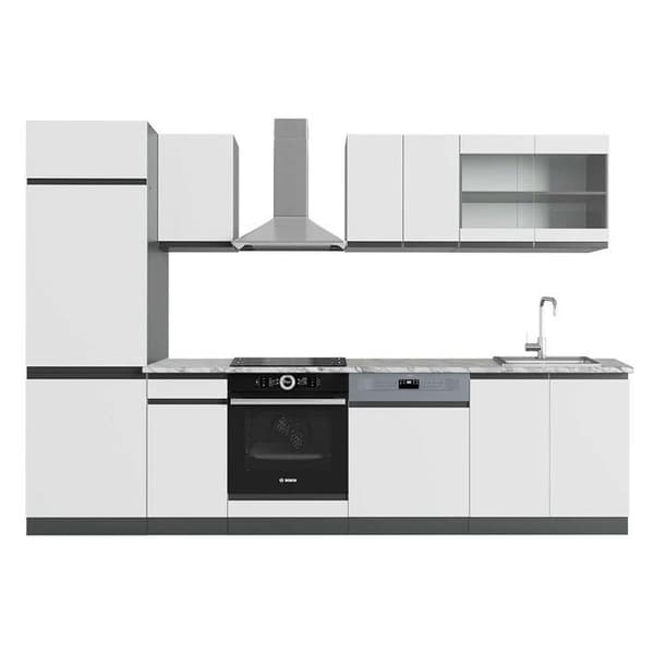 R-Line kök, 300 cm, PT Marmor, vit/antracit, Vicco