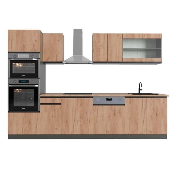 Vicco kök R-Line, Guld ek/antracit, 300 cm med högskåp, PT Ek