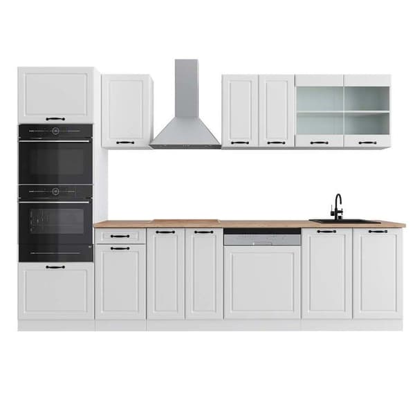 R-Line kök, 300 cm med högskåp, PT Ek, Lantvit/vit, Vicco