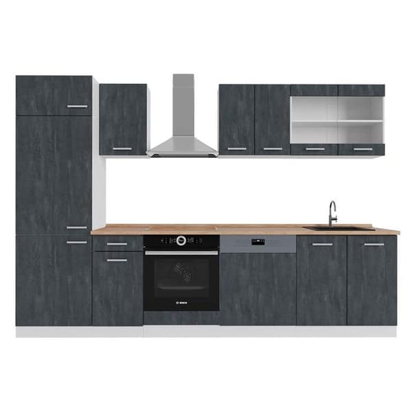 Vicco kök R-Line, betong svart/vit, 300 cm PT Ek