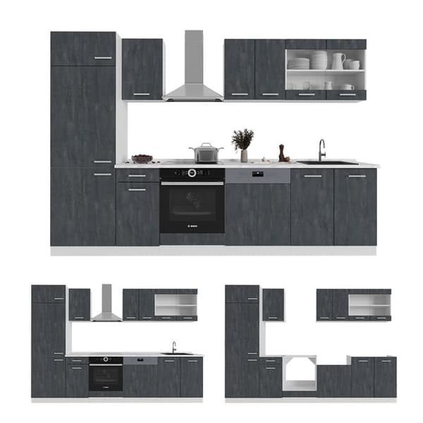 Kök R-Line, 300 cm utan arbetsyta, svart betong/vit, Vicco