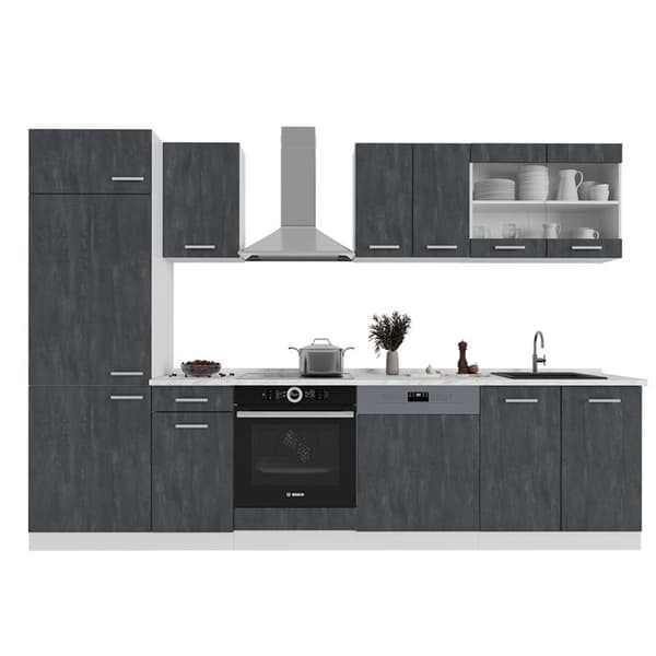 Kök R-Line, 300 cm utan arbetsyta, svart betong/vit, Vicco