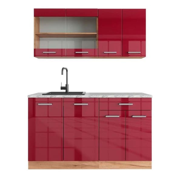 R-Line kök, 140 cm, PT Marble, Blank Bordeaux/Golden Oak, Vicco