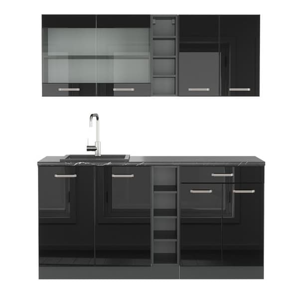 R-Line kök, 160 cm, PT Antracit, Blank svart/Antracit, Vicco