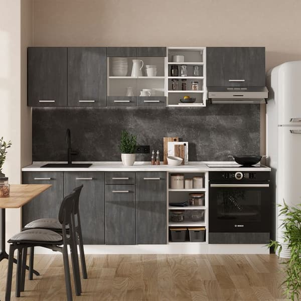 R-Line kök, 240 cm PT Antracit, betong svart/vit, Vicco