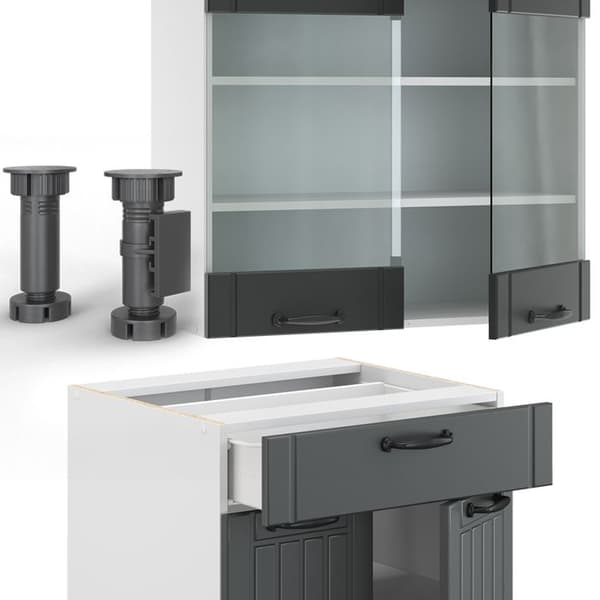 Fame-Line kök, 200 cm, PT Marble, Lanthus antracit/vit, Vicco