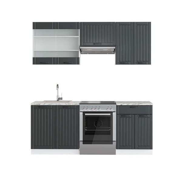 Fame-Line kök, 200 cm, PT Marble, Lanthus antracit/vit, Vicco