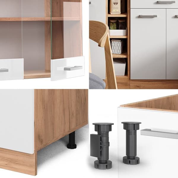 R-Line kök, 160 cm, PT Marmor, Blank vit/Gyllene ek, Vicco