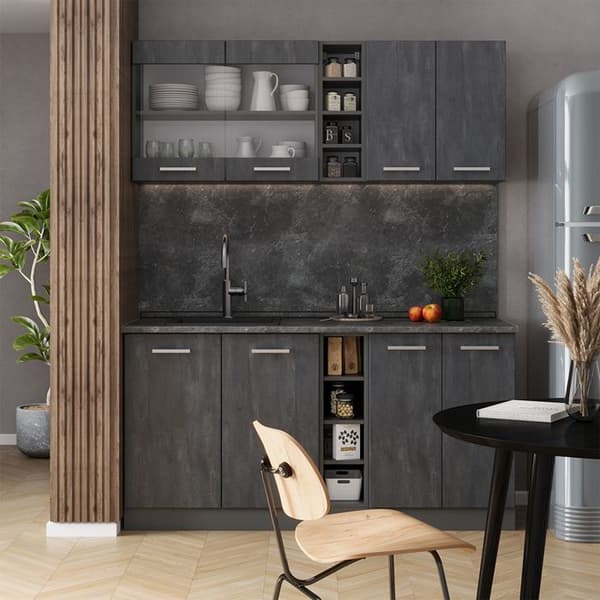 R-Line Kök, 160 cm PT Marmor, Betong Svart/Antracit, Vicco