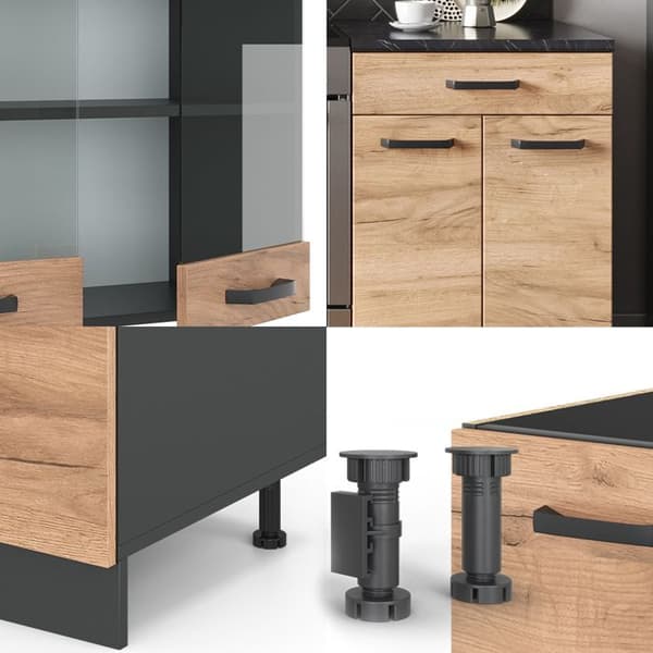 Vicco kök R-Line, Guld ek/antracit, 200 cm, PT Ek