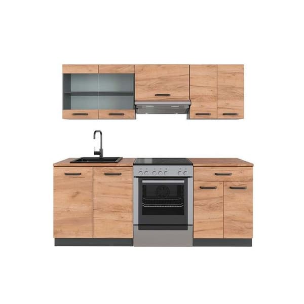 Vicco kök R-Line, Guld ek/antracit, 200 cm, PT Ek