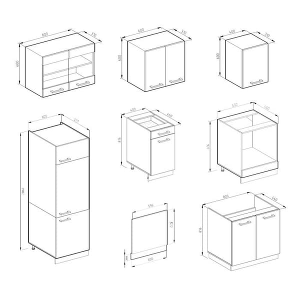 R-Line Kök, 300 cm, PT Ek, Röd/Antracit, Vicco