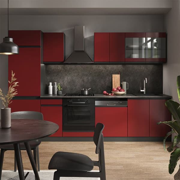 R-Line Kök, 300 cm, PT Ek, Röd/Antracit, Vicco