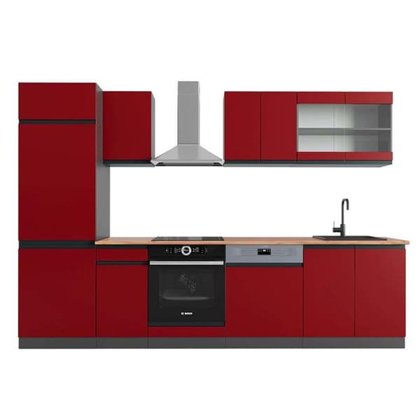 R-Line Kök, 300 cm, PT Ek, Röd/Antracit, Vicco