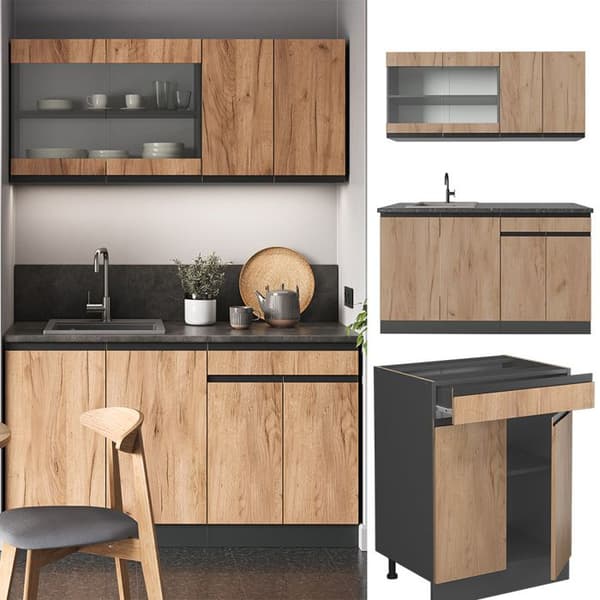 Vicco kök R-Line, Guld ek/antracit, 140 cm, PT Marble