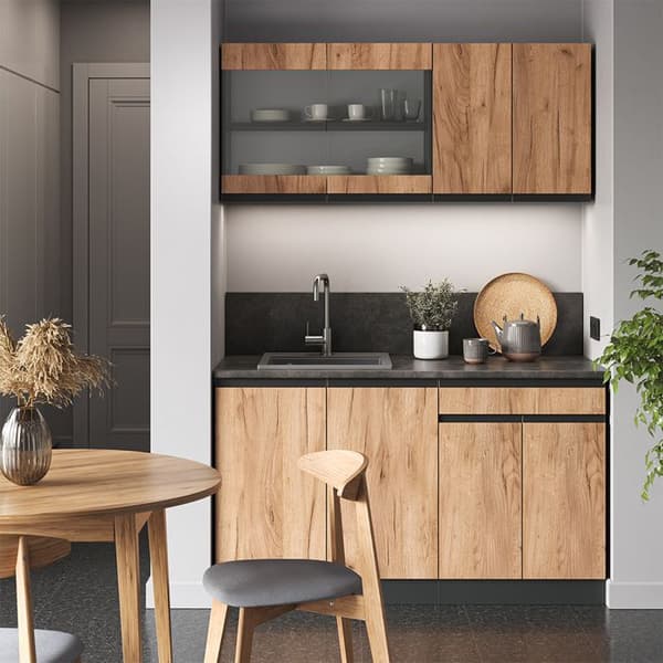 Vicco kök R-Line, Guld ek/antracit, 140 cm, PT Marble