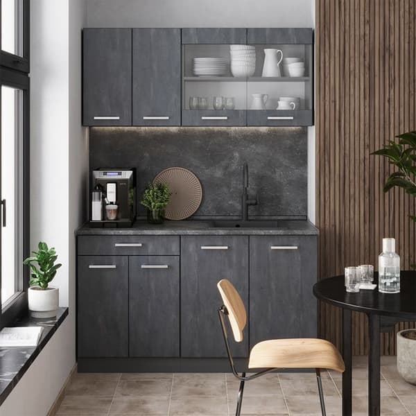 R-Line Kök, 140 cm PT Marmor, Betong Svart/Antracit, Vicco