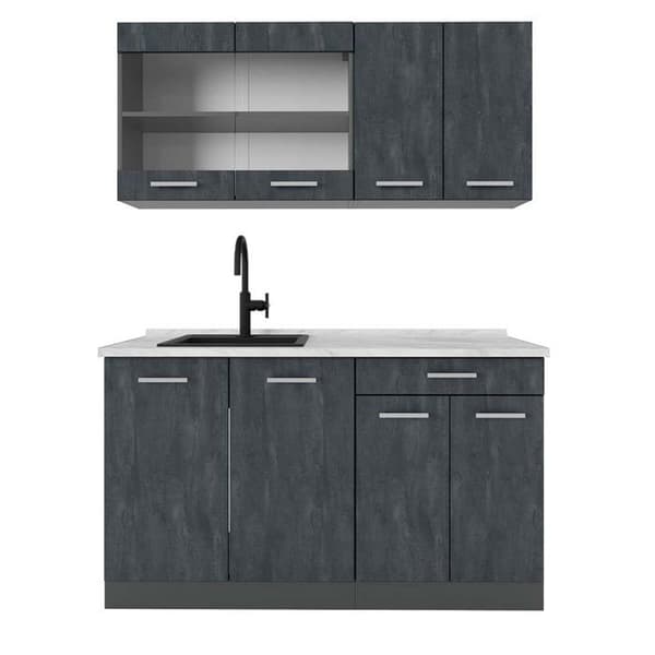 R-Line Kök, 140 cm PT Marmor, Betong Svart/Antracit, Vicco