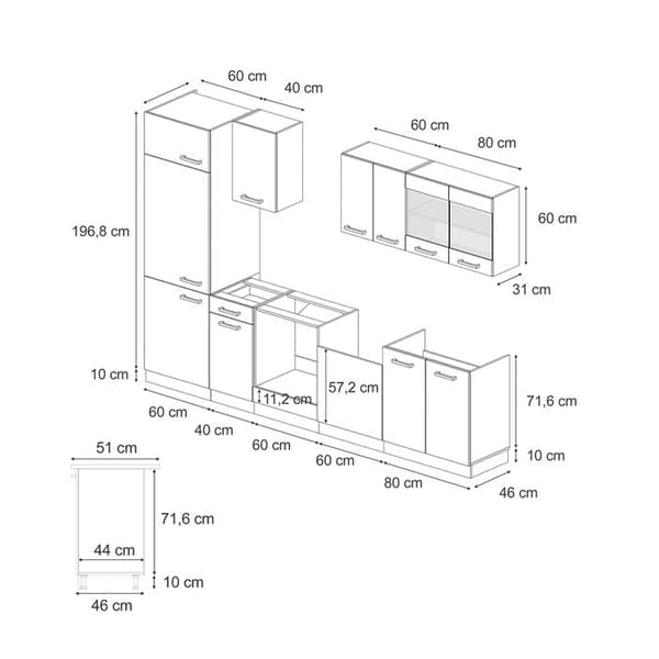 Kök R-Line, 300 cm PT Antracit, Svart Betong/Antracit, Vicco