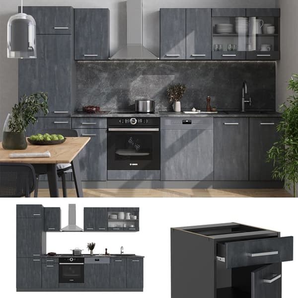 Kök R-Line, 300 cm PT Antracit, Svart Betong/Antracit, Vicco