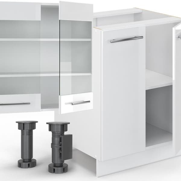 Fame-Line kök, 300 cm med högskåp, PT Marble, blank vit/vit, Vicco