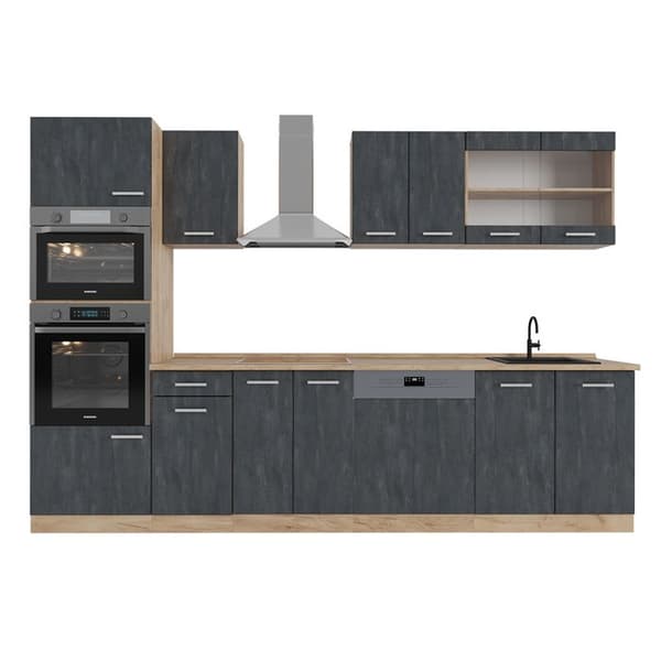 Vicco kök R-Line, Svart betong/guld ek, 300 cm PT Ek