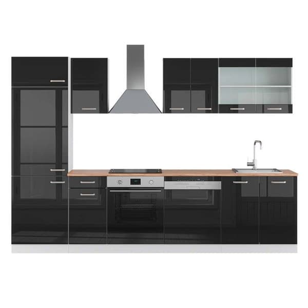 R-Line kök, 300 cm, PT Ek, Blank svart/Vit, Vicco