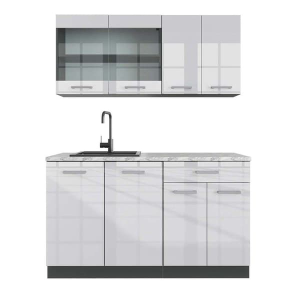 R-Line kök, 140 cm, PT Marble, Blank vit/Antracit, Vicco