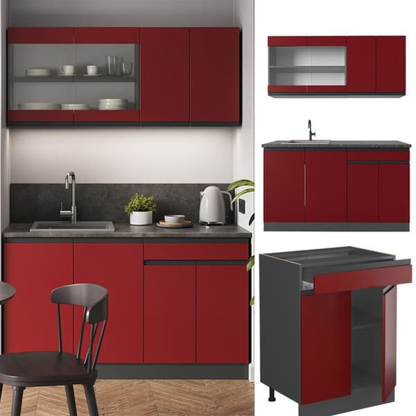 R-Line Kök, 140 cm, PT Marmor, Röd/Antracit, Vicco