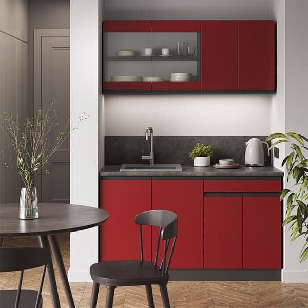 R-Line Kök, 140 cm, PT Marmor, Röd/Antracit, Vicco