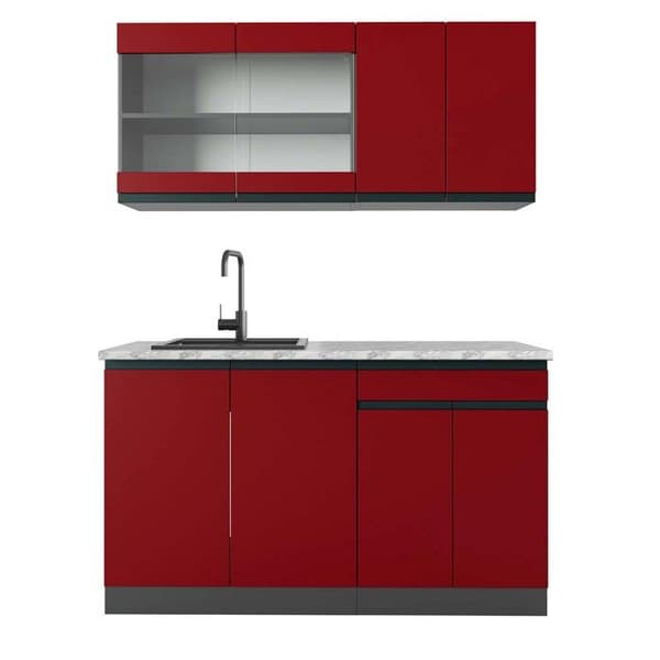 R-Line Kök, 140 cm, PT Marmor, Röd/Antracit, Vicco