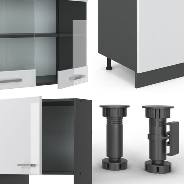 R-Line kök, 300 cm med högskåp, PT Marble, Blank vit/Antracit, Vicco
