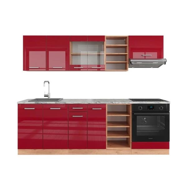 R-Line kök, 240 cm, PT Marble, Blank Bordeaux/Golden Oak, Vicco