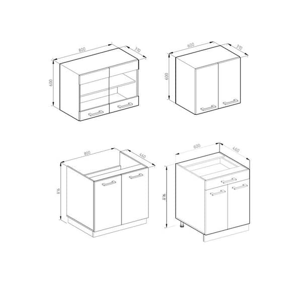 R-Line kök, 140 cm, PT Marmor, vit/antracit, Vicco