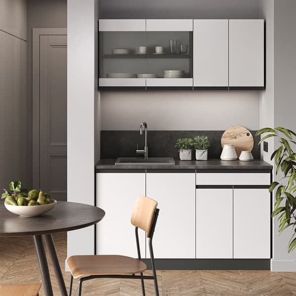 R-Line kök, 140 cm, PT Marmor, vit/antracit, Vicco